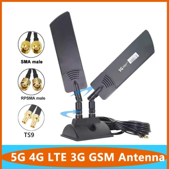 Двойна Кабелна Антена на Рутера 5G и 4G LTE 3G GSM 600 ~ 6000 Mhz Omni WiFi CPE Pro Външна Безжична Антена С Магнитна Конектор SMA TS9