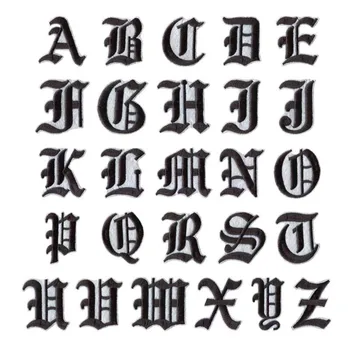 1 бр. черна буква от английската азбука, на бродирани желязо, нашивка с аппликацией, дрехи, чанти, аксесоари за облекло 