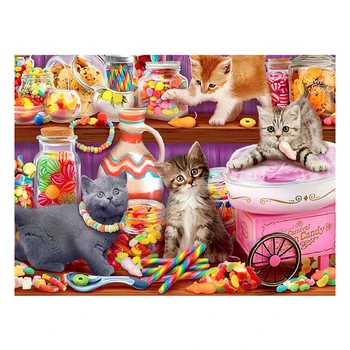 LZAIQIZG 5D Диамантена Живопис Сладък Котки В магазин за бонбони Диамантена Бродерия Цветен Модел Бродерия на кръстат бод Занаятчийско Декорация на Дома