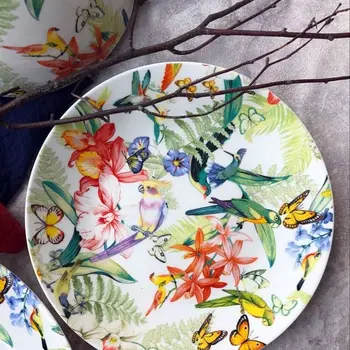 Испански керамични съдове Западна чиния за хранене Благоприятен цвете за декорация за папагал чиния Купа чаша бяла