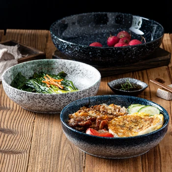 Голямо кръгло дълбока чиния плоска чиния дълбока чиния в японски стил семейно чиния пържола и юфка в западен стил керамични съда за риба на пара
