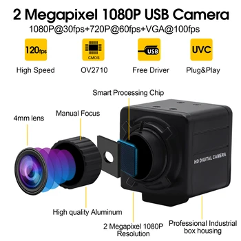 2MP 1920*1080 MJPEG 30 кадъра в секунда Уеб камера OV2710 8 mm обектив с ръчно фокусиране Plug и play MJPEG 30 кадъра в секунда/60 кадъра в секунда/120 кадъра в секунда, USB-камера за видеонаблюдение