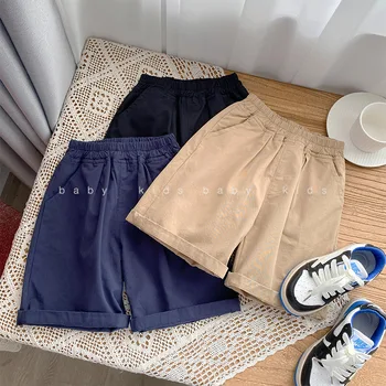 Детски панталони от мек тънък памук, с еластичен колан и джобове Годишният корейски стил Проста удобни ежедневни облекла за деца