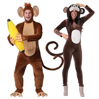 Нова кафява пижама с маймуна, зимна пижама с животни, за възрастни, Хелоуин, банан, cosplay, костюм за парти, подарък за жени